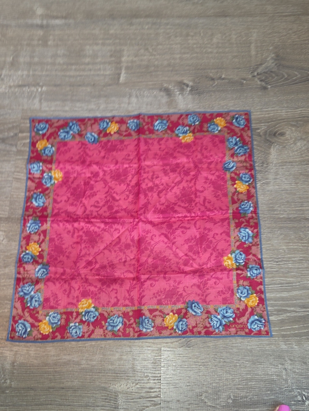 Ungaro Paris Pink Floral Border Cotton Handkerchief